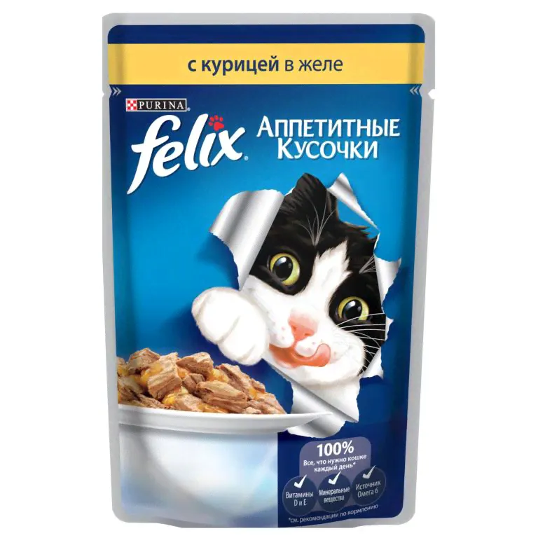 Влажный корм для кошек Purina Felix Аппетитные кусочки, курица 85г