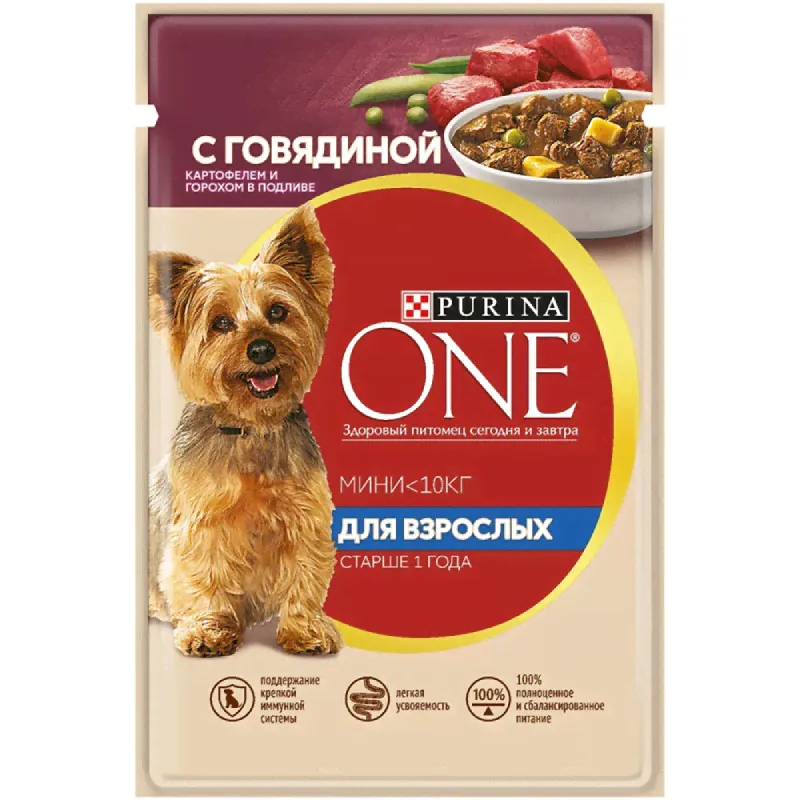 Влажный корм для взрослых собак Purina One Mini с говядиной картофелем и горохом 85 г-0