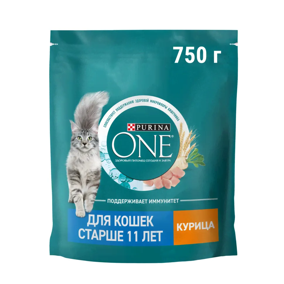 Корм сухой Purina One для кошек старше 11 лет с курицей и цельными злаками, 750г-3