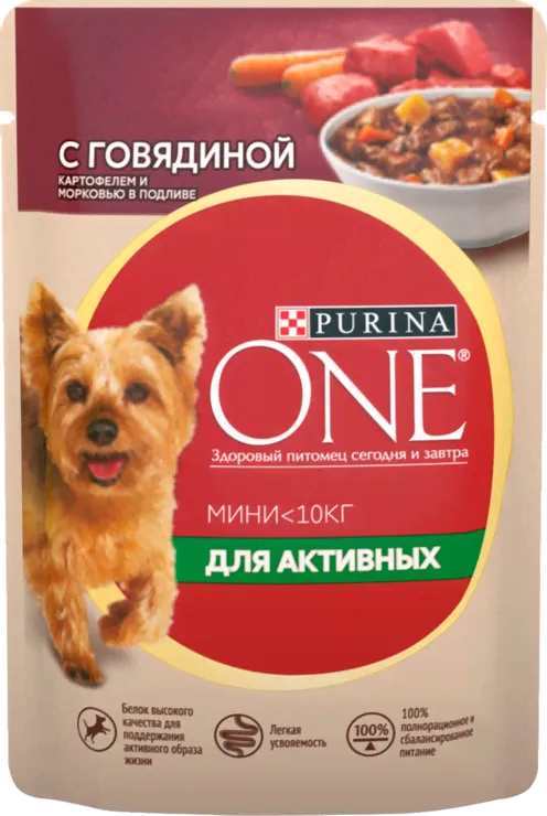 Корм для собак «Purina ONE» С говядиной, картофелем и морковью в подливе, 85 г-0