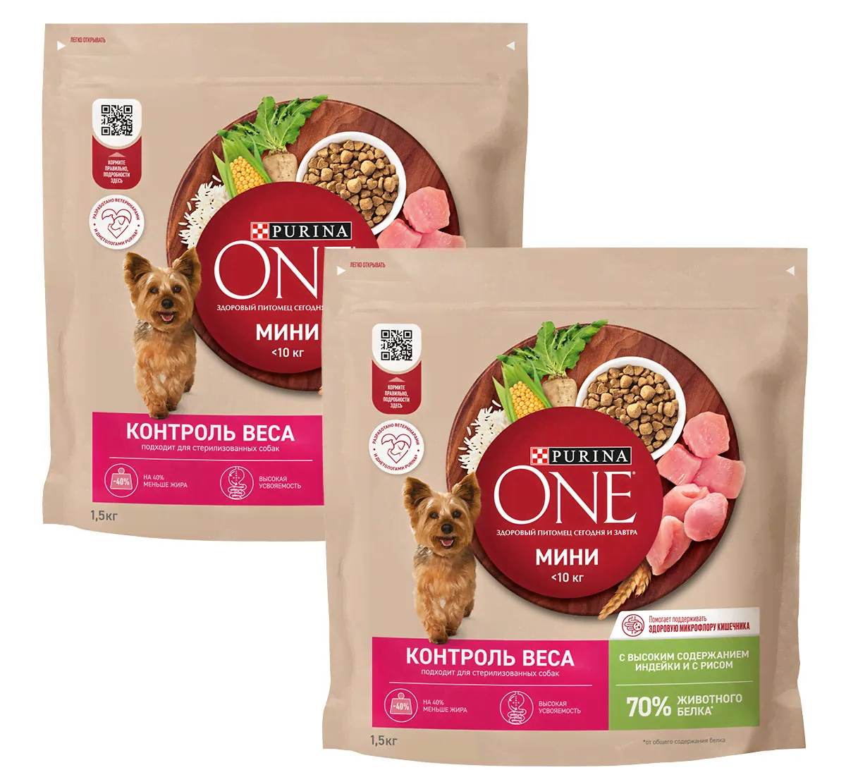 Purina One Сухой корм для взрослых собак мелких и карликовых пород индейка и рис Набор 2х1,5кг-1