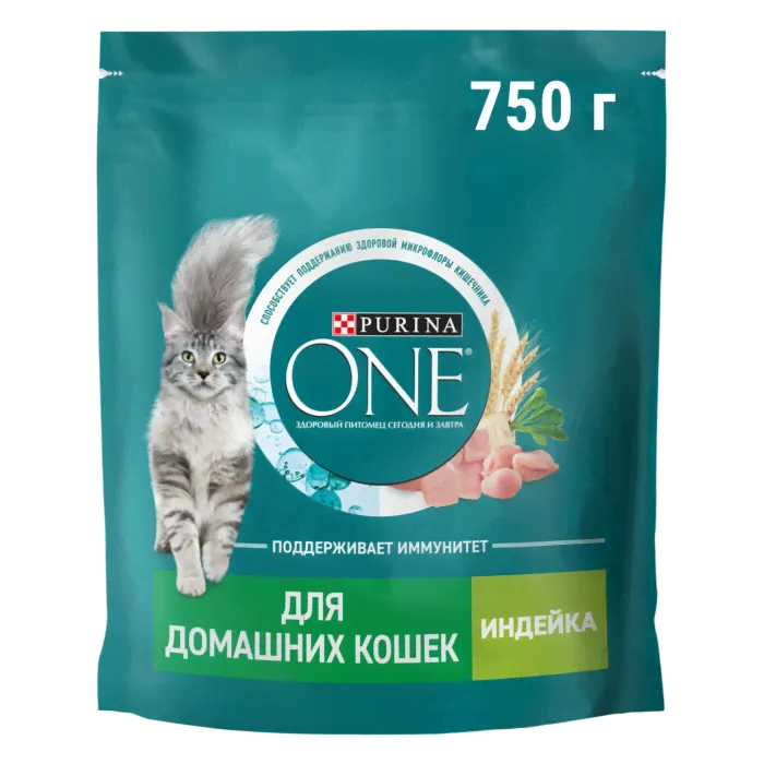 Сухой корм PURINA ONE® для взрослых домашних кошек с индейкой 750 г-0