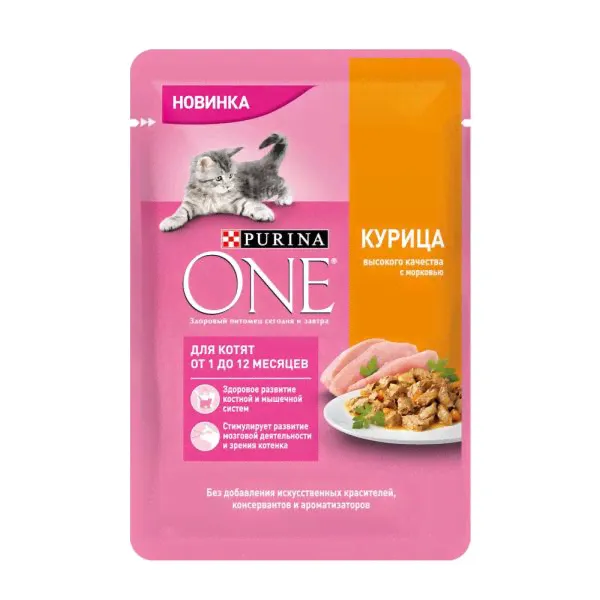 Пурина Ван\Purina One КОШ пауч 75г КОТЯТАМ КУРИЦА\морковь кусочки в соусе-0