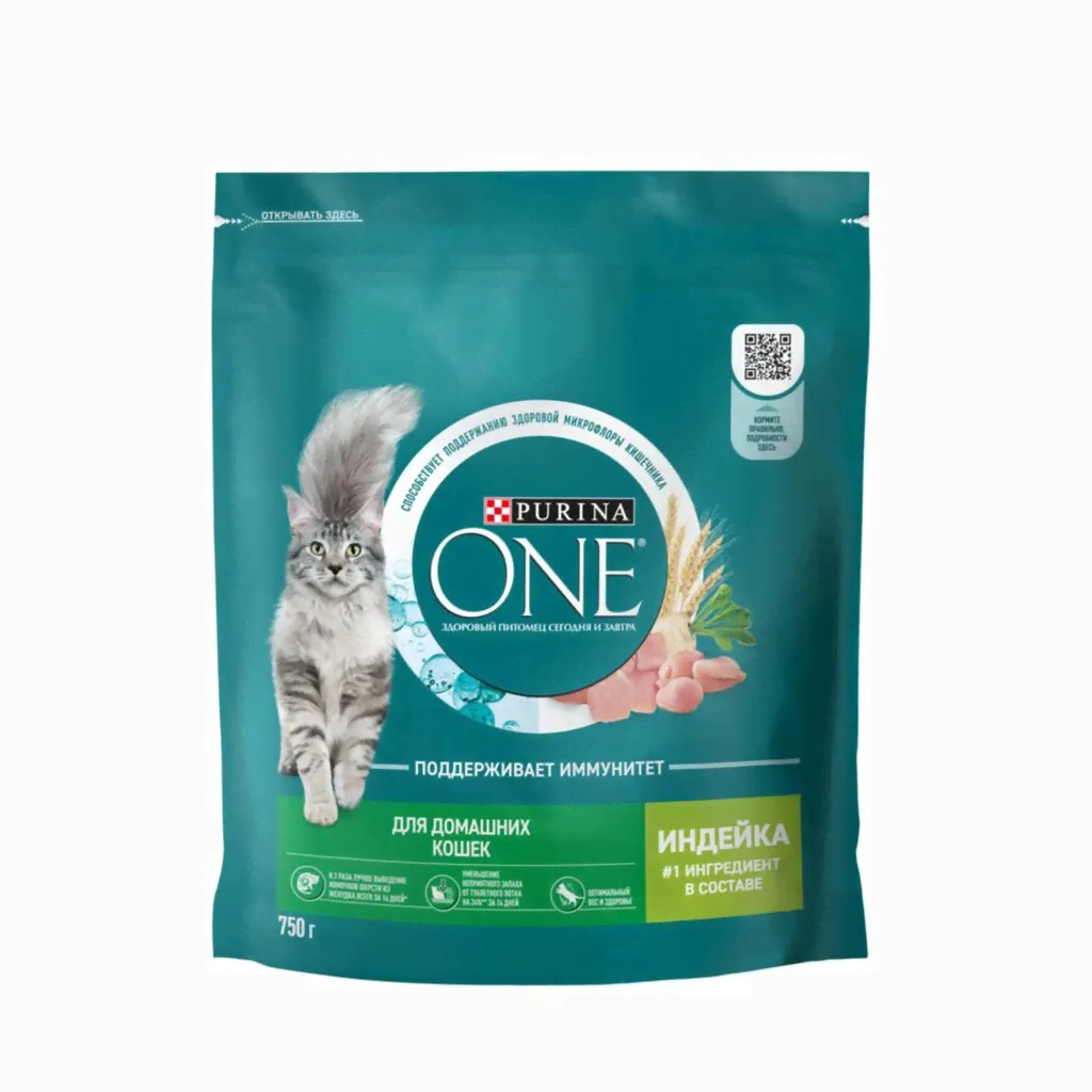 Purina ONE сухой корм для взрослых кошек, живущих в домашних условиях, с высоким содержанием индейки и злаками (1.5 кг)