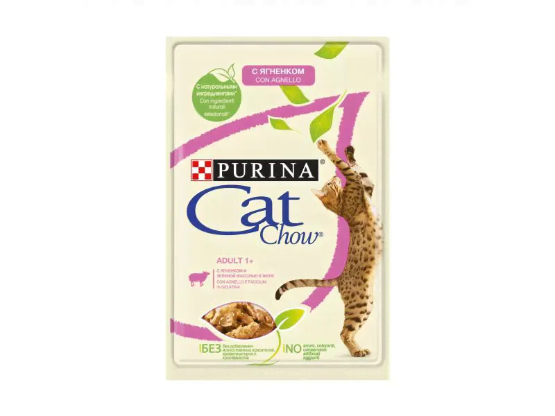 Purina Cat Chow пауч для взрослых кошек с ягненком и зеленой фасолью в желе 85 гр-0