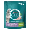 Сухой корм для кошек Purina ONE для чувствительного пищеварения с индейкой 750г