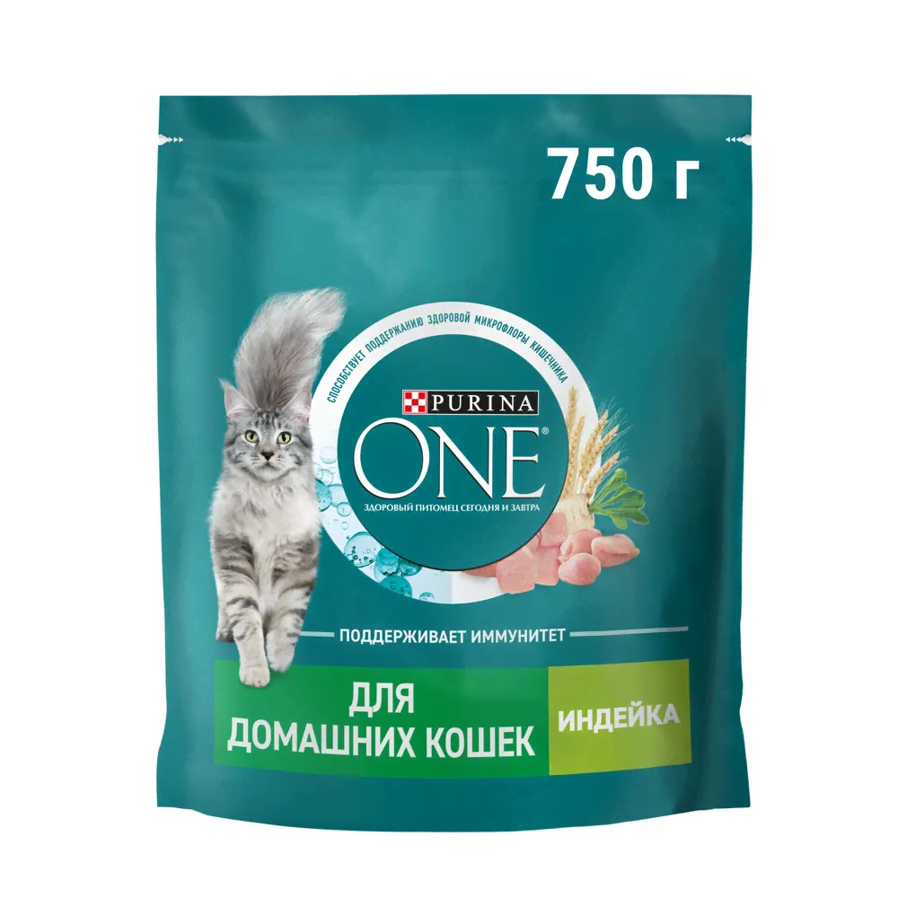 Корм сухой Purina One для взрослых кошек живущих в домашних условиях с индейкой и цельными злаками, 750г-2