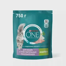 Purina One / Пурина Ван сухой корм для взрослых кошек с чувствительным пищеварением и разборчивым вкусом в еде, с высоким содержанием индейки, 750 гр