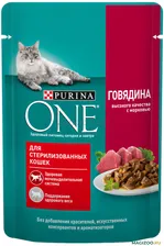 Влажный корм (консервы) PURINA ONE для взрослых стерилизованных кошек и кастрированных котов с говядиной и морковью в соусе пауч (75 гр)