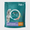 Сухой корм для кошек Purina ONE для здоровья кожи и шерсти с курицей и цельными злаками 750г