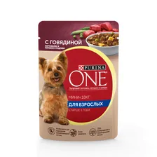 Влажный корм Purina ONE Мини Взрослая для собак мелких пород старше 1 года, с говядиной, картофелем и горохом в подливе