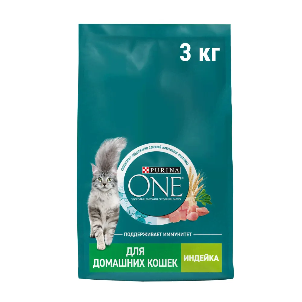 Корм сухой Purina ONE для домашних кошек с индейкой 3кг