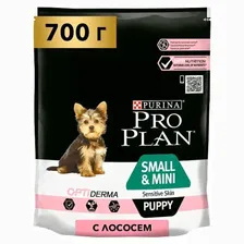 Сухой корм для щенков мелких и карликовых пород Purina Pro Plan Small & Mini Puppy для чувствительной кожи, с лососем и рисом, 700 г