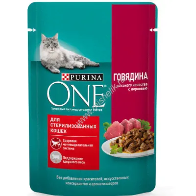 Purina ONE 75 г пауч влажный корм для стерилизованных кошек с говядиной и морковью 1х26-0