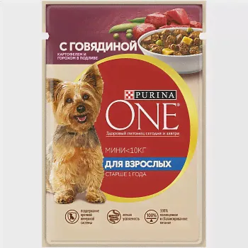 Purina One Мини пауч для собак мелких пород старше 1 года (кусочки в подливе)