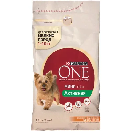 Сухой корм для собак Purina ONE МИНИ Активная, высокое содержание курицы, с рисом 1 уп. х 2 шт. х 1500 г-0