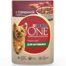 Влажный корм Purina One Mini для активных собак мелких пород с говядиной, картофелем и морковью в подливе, 85 г