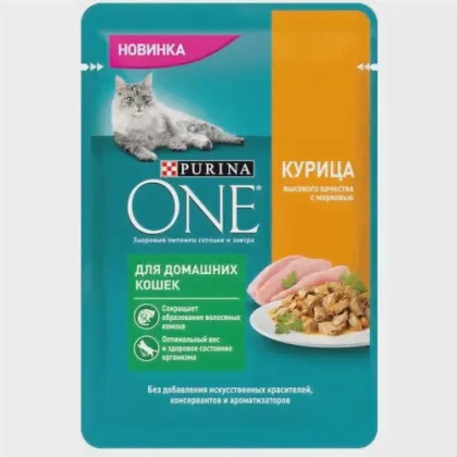 Влажный корм для кошек PURINA ONE при домашнем образе жизни с курицей и морковью 75 г х 26 шт.-0