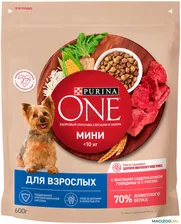 Сухой корм PURINA ONE ADULT для взрослых собак мелких и карликовых пород с говядиной и рисом (0,6 кг)