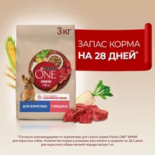 Сухой корм для собак Purina ONE для мелких пород с говядиной и рисом 3кг