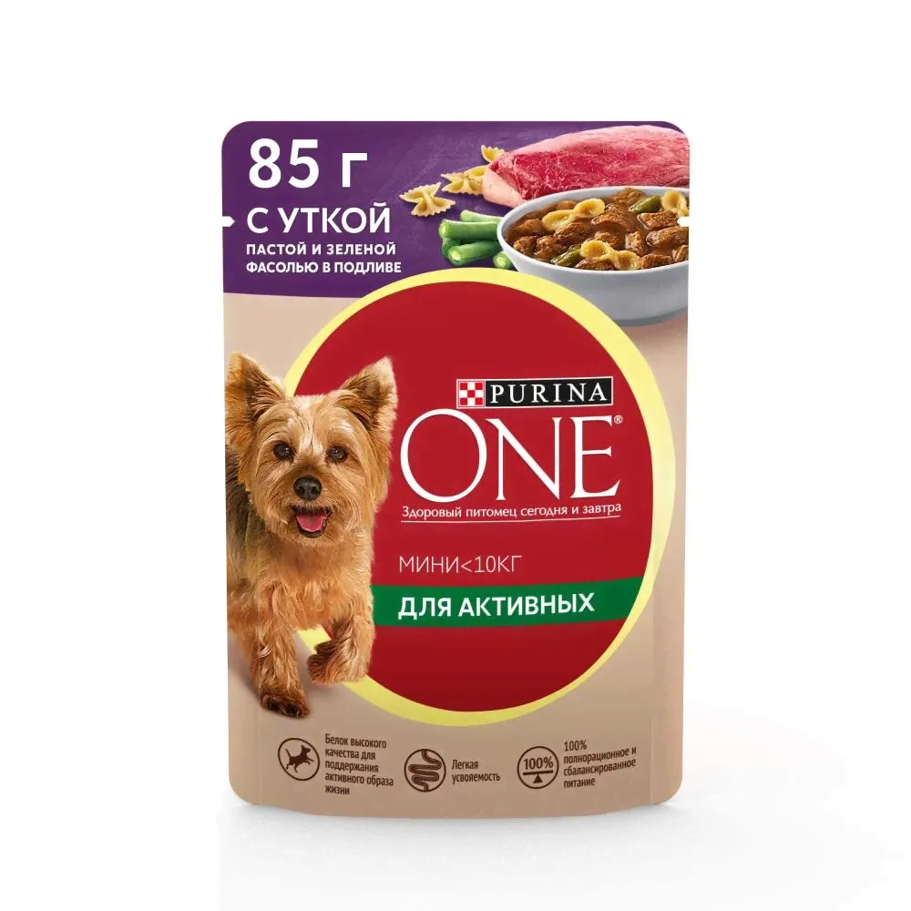 Влажный корм для собак Purina One для активных мелких пород с уткой 0,085 кг