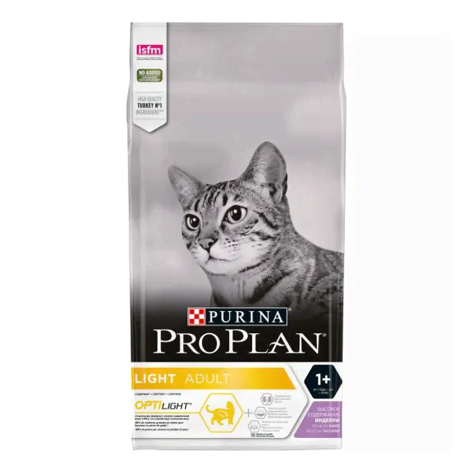 Сухой корм Purina Pro Plan Light Optilight Adult индейка-рис низкокалорийный для кошек 1,5 кг