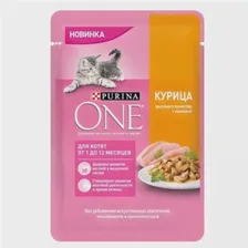 Влажный корм для котят Purina ONE с курицей, с морковью 26 шт. х 75 г (кусочки в желе)
