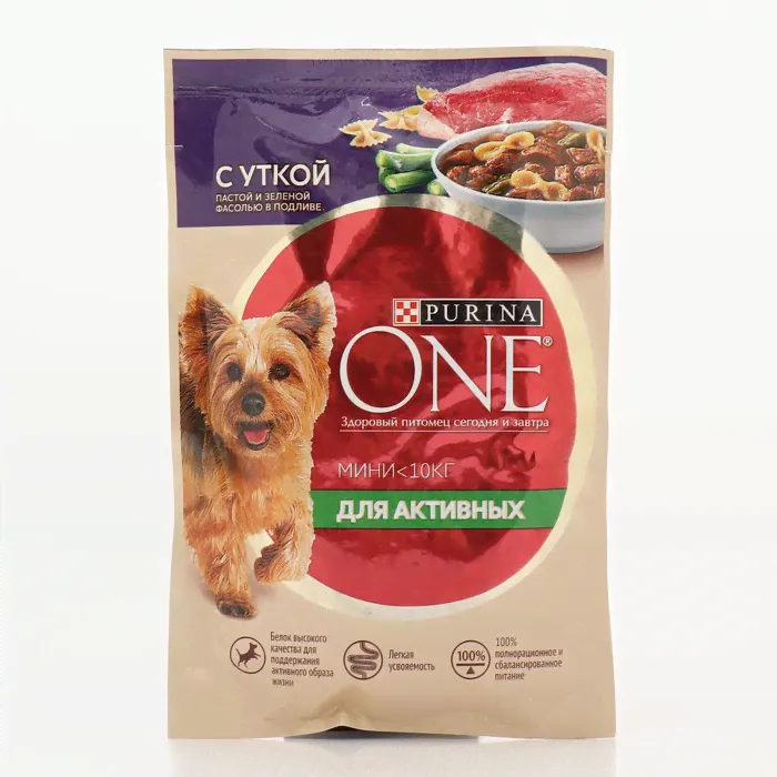 Влажный корм Purina One mini для активных собак, утка/паста/фасоль в подливе, 85 г-0