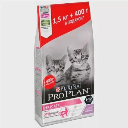 Сухой корм для котят Purina Pro Plan DELICATE KITTEN OPTIDIGEST, с чувствительным пищеварением, с высоким содержанием индейки, 1.9 кг