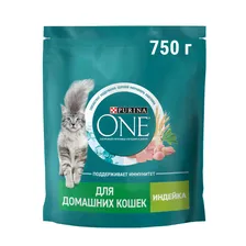 Корм сухой Purina One для взрослых кошек живущих в домашних условиях с индейкой и цельными злаками, 750г