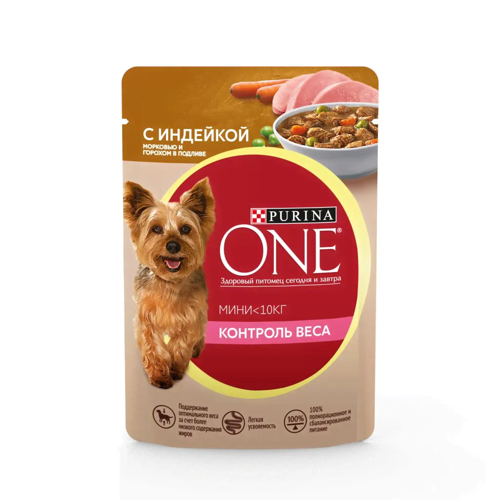 Purina One Mini консервы для собак контроль веса индейка морковь горох
