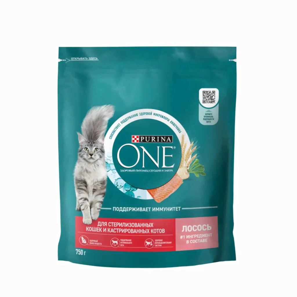 Purina ONE сухой корм для стерилизованных кошек и кастрированных котов, с высоким содержанием лосося и пшеницей (1.5 кг)