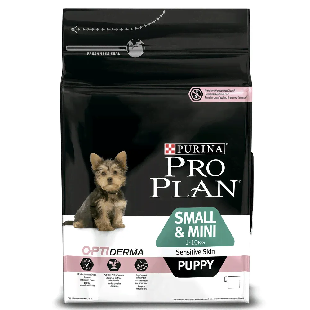 Purina Pro Plan Small & Mini Puppy Sensitive Skin для щенков мелких и карликовых пород собак с чувствительной кожей с лососем-0