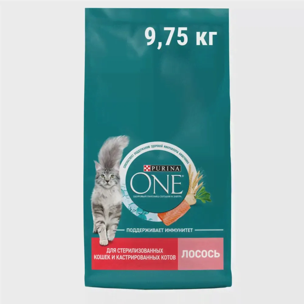 Корм сухой Purina One для стерилизованных кошек и кастрированных котов с лососем, 9.75кг-2