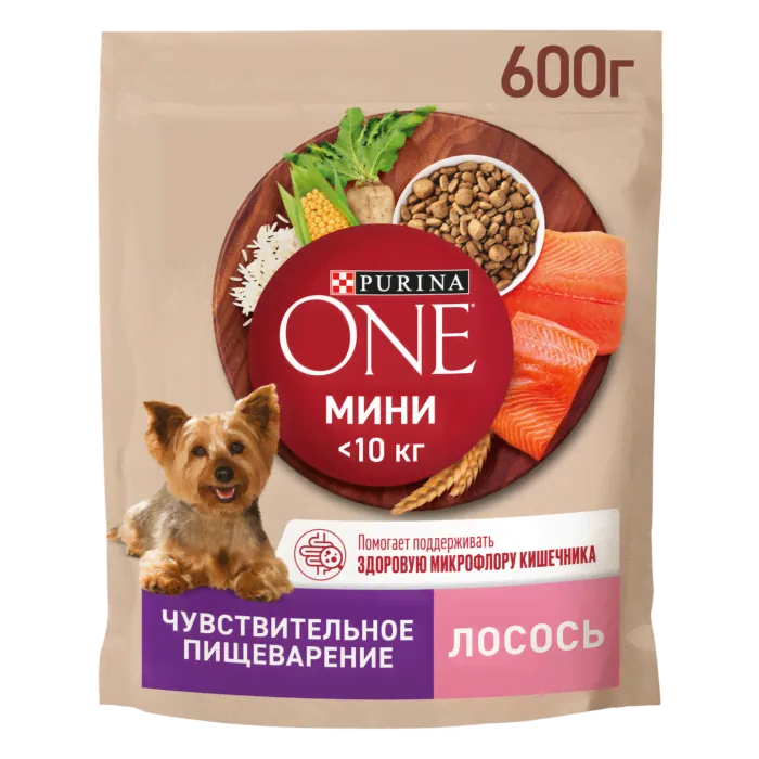 Сухой корм для собак Purina ONE Мини Чувствительная для мелких пород с лососем и рисом 600 г