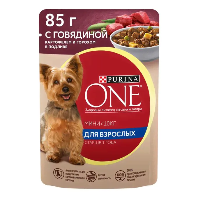 Влажный корм Purina One c говядиной-картофелем-горохом повседневный для собак 85 г