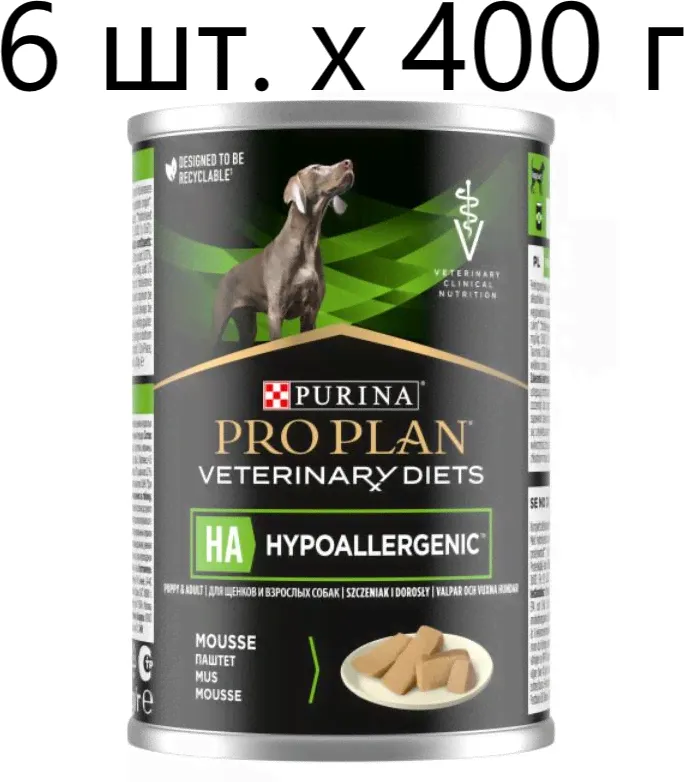 4Vets Natural Влажный корм для собак Purina Pro Plan Veterinary Diets HA Hypoallergenic, для снижения непереносимости ингредиентов и питательных вещ., 6 шт. х 400г корм для собак-2