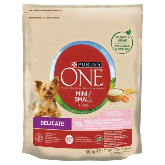 Фураж Purina One Mini/Small Sensitive Для взрослых Лососевый Рыба 800 g-0