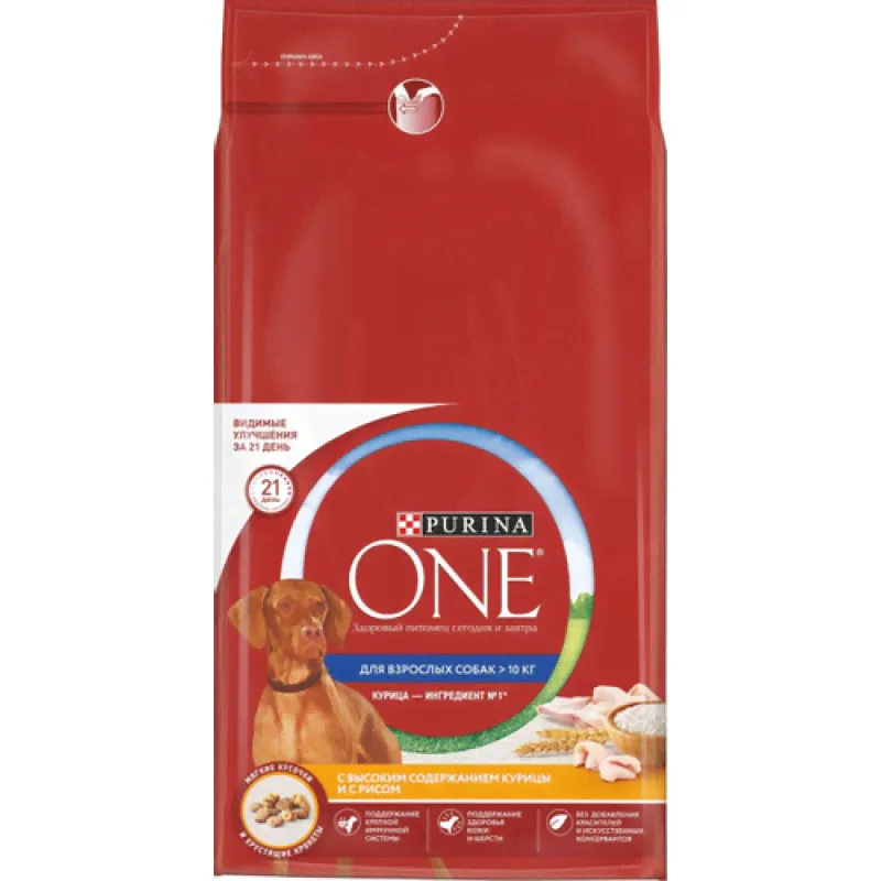 Сухой корм Purina One для взрослых собак средних и крупных пород с высоким содержанием курицы и риса, 10 кг