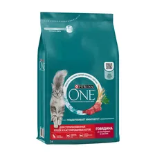 Корм сухой Purina One для стерилизованных кошек и кастрированных котов с говядиной и пшеницей, 3кг