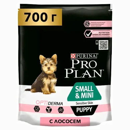 Сухой корм для щенков мелких и карликовых пород Purina Pro Plan Small & Mini Puppy для чувствительной кожи, с лососем и рисом, 700 г