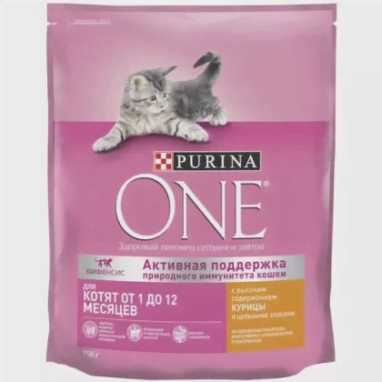 Корм для котят Purina One с курицей и цельными злаками, 750 гр (2 штуки)
