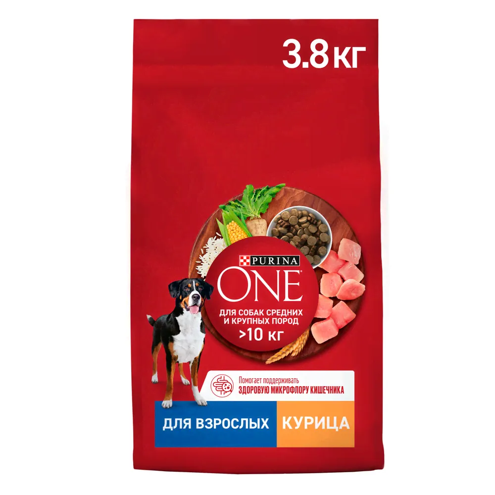 Purina ONE Сухой корм для взрослых собак средних и крупных пород, с курицей и рисом, 3,8 кг-0