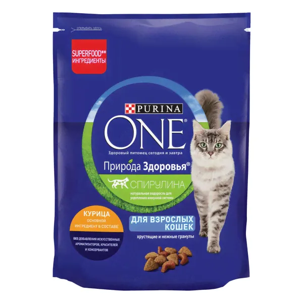 Сухой корм Purina One Природа Здоровья с высоким содержанием КУРИЦЫ для ВЗРОСЛЫХ кошек-0