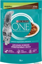 Влажный корм (консервы) PURINA ONE для взрослых кошек особенно привередливых к вкусу с индейкой, уткой и морковью пауч (75 гр)