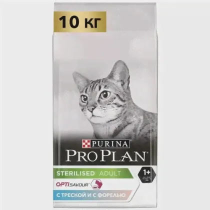 Сухой корм Purina Pro Plan Sterilised для кошек стерилизованных и кастрированных, треска с форелью, 10кг-0