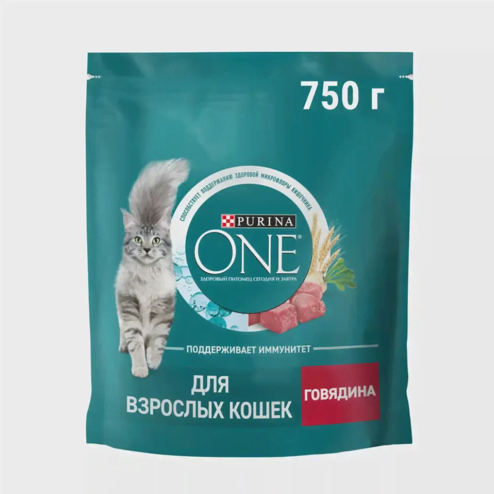 Purina ONE сух. для кошек с говядиной и цельными злаками 750г