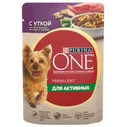 Влажный корм Purina One Mini для взрослых активных собак мелких пород с уткой, пастой и зеленой фасолью в подливе, 85 г
