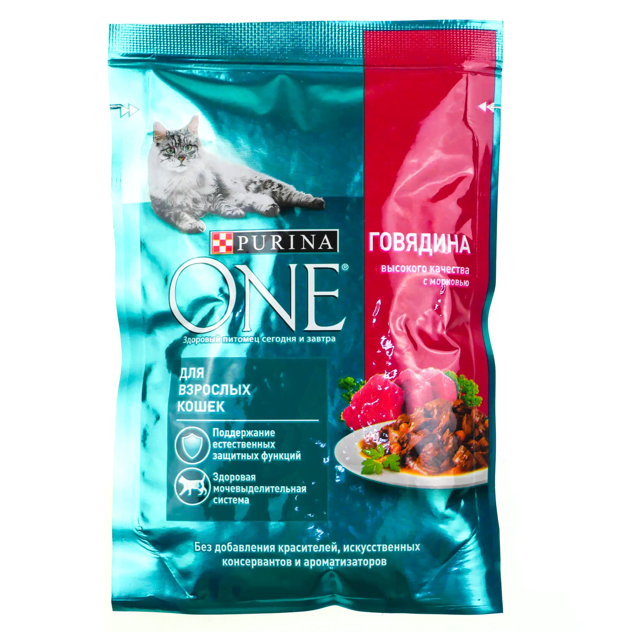 Корм для взрослых кошек Purina (Пурина) One 75г говядина-морковь-1