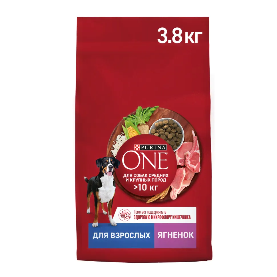 Purina ONE сух. для собак средних и крупных пород с ягненком и рисом 3,8кг